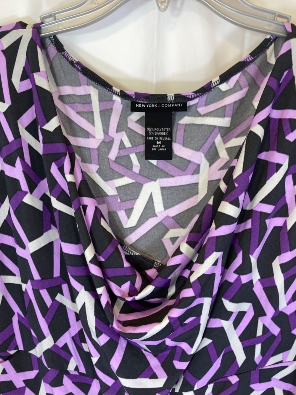 New York & Company Dress Sz M Cowl Neck Dress Gray Purple Worn Once - Picture 4 of 11
